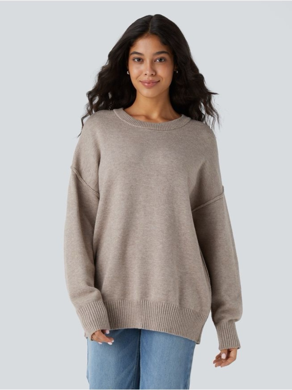 Halara NWOT Women's Taupe Crewneck Sweater - Classic Oversized Knit size L